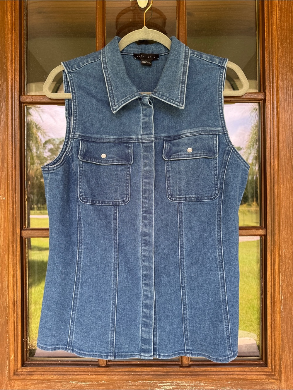 Sanctuary Sleeveless Denim Button-Front Tank Top - Blue